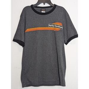 Harley-Davidson Men's Elongated Orange Bar & Shield Charcoal T-Shirt Size M